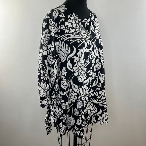 PERSONA BY MARINA RINALDI Black White Floral Print Fiero Button Down Top 14 NEW - Picture 3 of 10